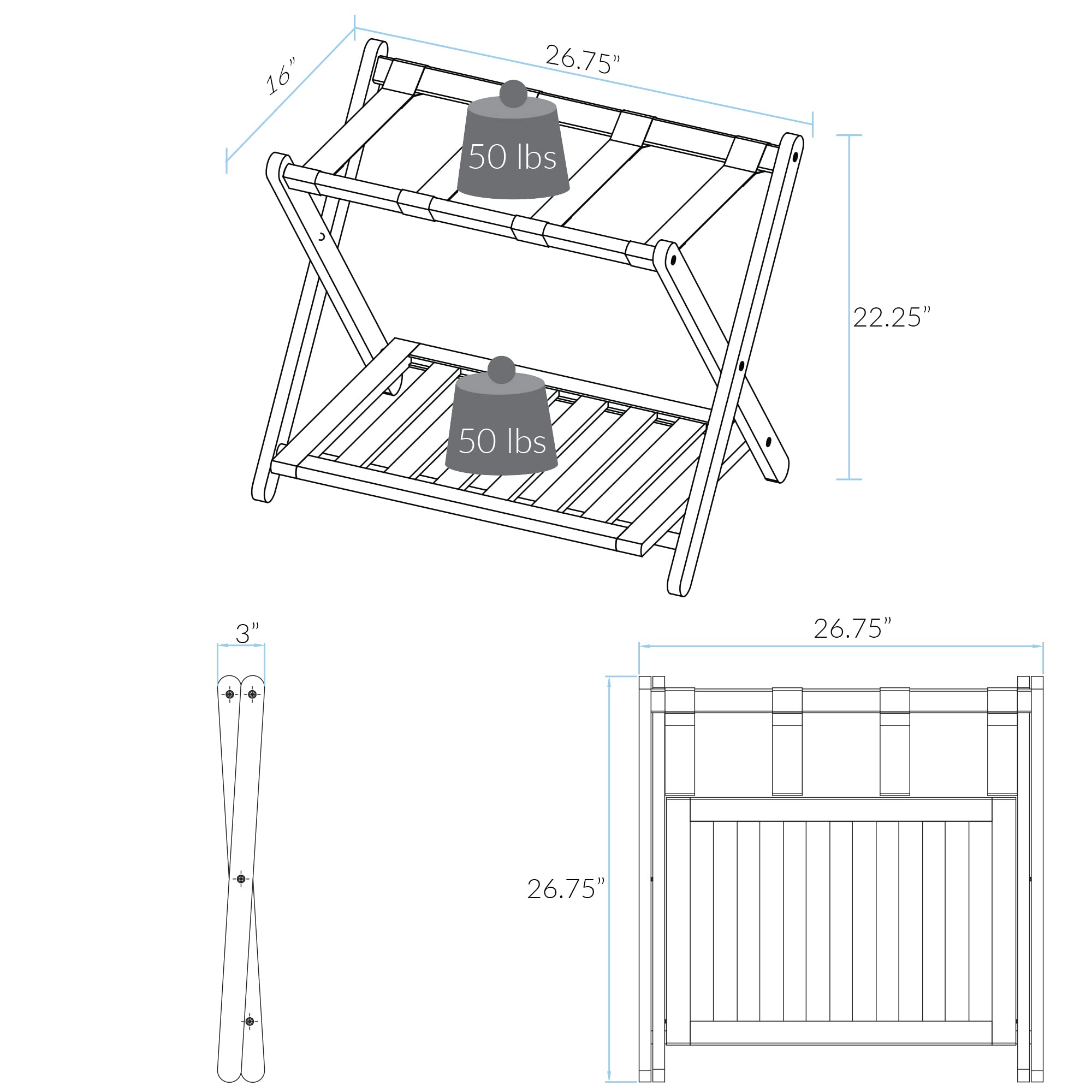 Casual Home Luggage Rack, Walnut, Solid Wood