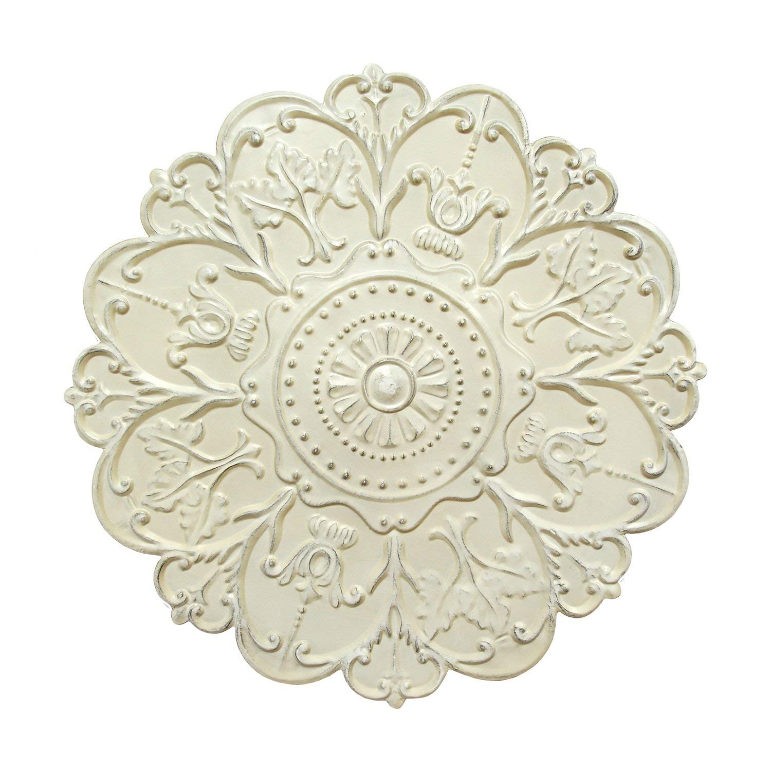 HomeRoots 100% Metal 27' X 1.18' X 27' Shabby White Medallion Wall Decor