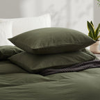 Lovque Olive Green Duvet Cover Full Size, 100% Washed Cotton Linen Like Bedding Set With Zipper Closure (No Comforter), 80X90 In