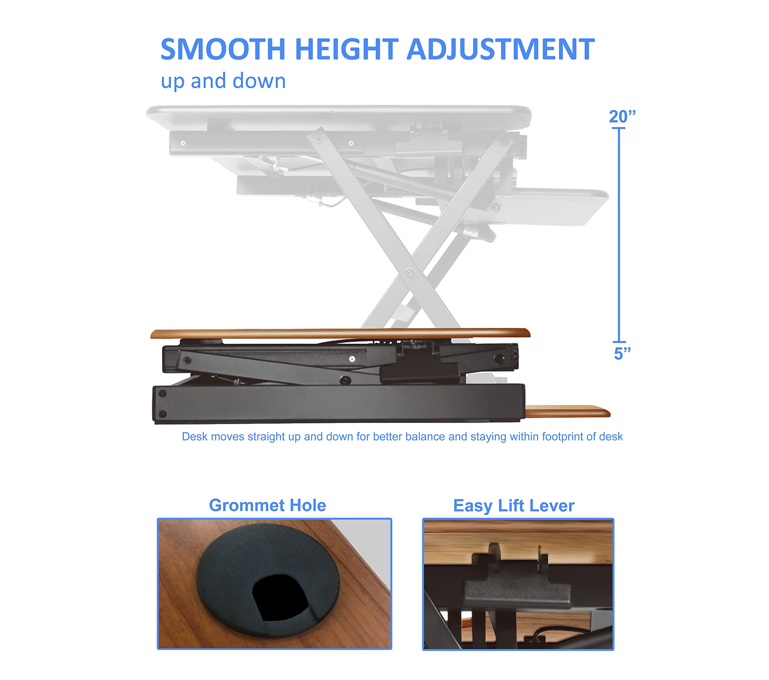 Rocelco DADR Standing Desk Converter Bundle, 46", Teak/Black