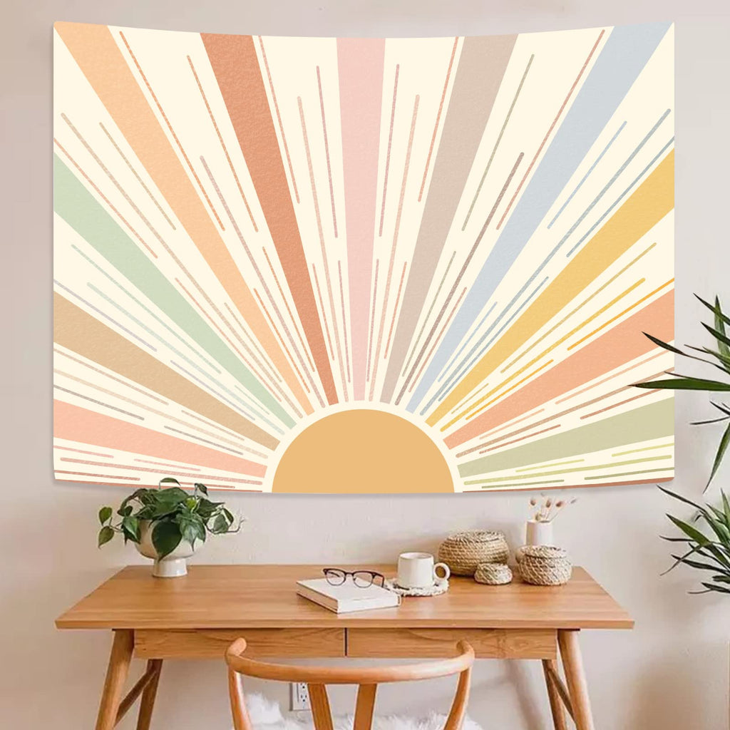 Kanuyee Boho Sun Tapestry Wall Hanging, Retro 70S Abstract Striped Aesthetic Sunrise Vintage Tapestries For Bedroom Living Room