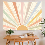 Kanuyee Boho Sun Tapestry Wall Hanging, Retro 70S Abstract Striped Aesthetic Sunrise Vintage Tapestries For Bedroom Living Room