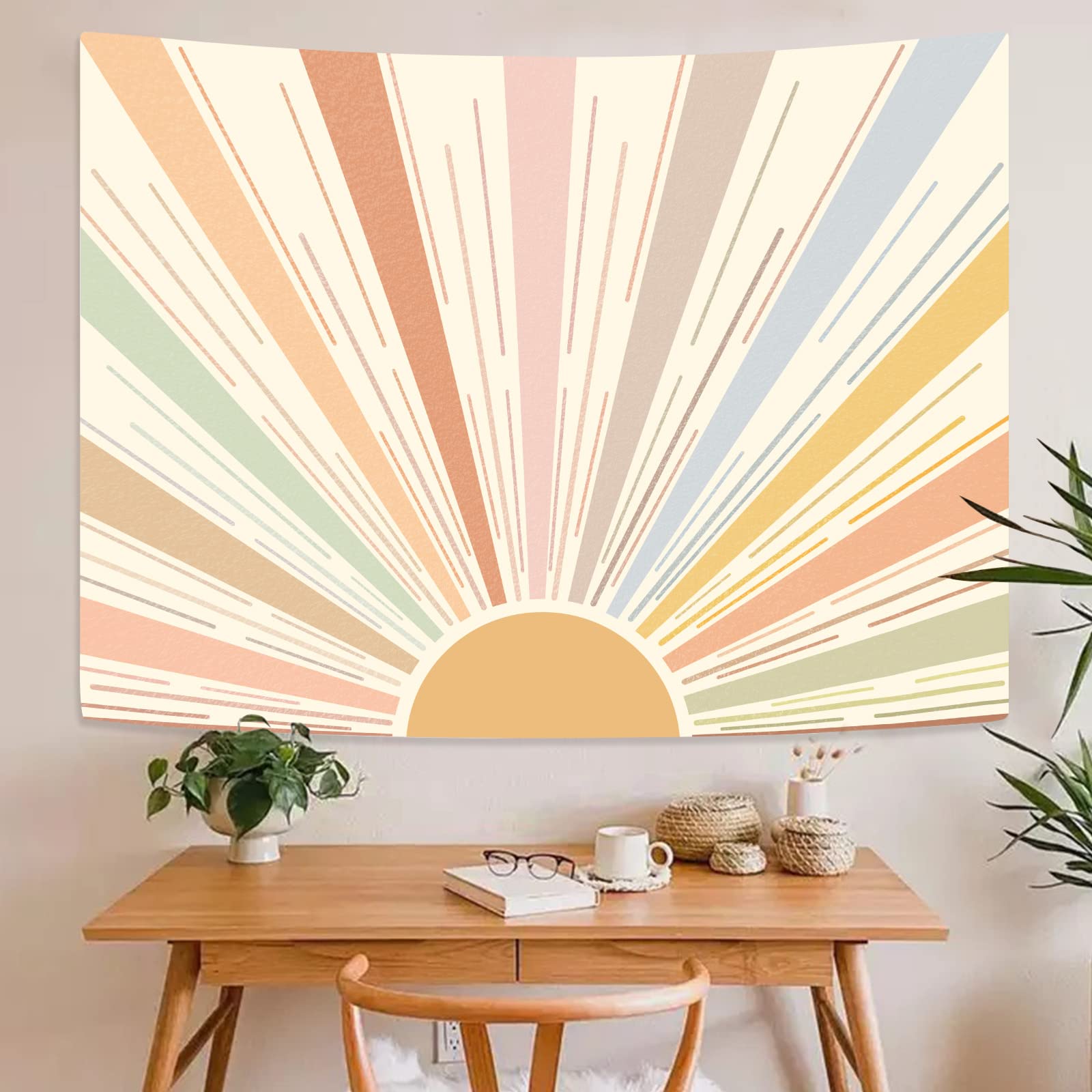 Kanuyee Boho Sun Tapestry Wall Hanging, Retro 70S Abstract Striped Aesthetic Sunrise Vintage Tapestries For Bedroom Living Room