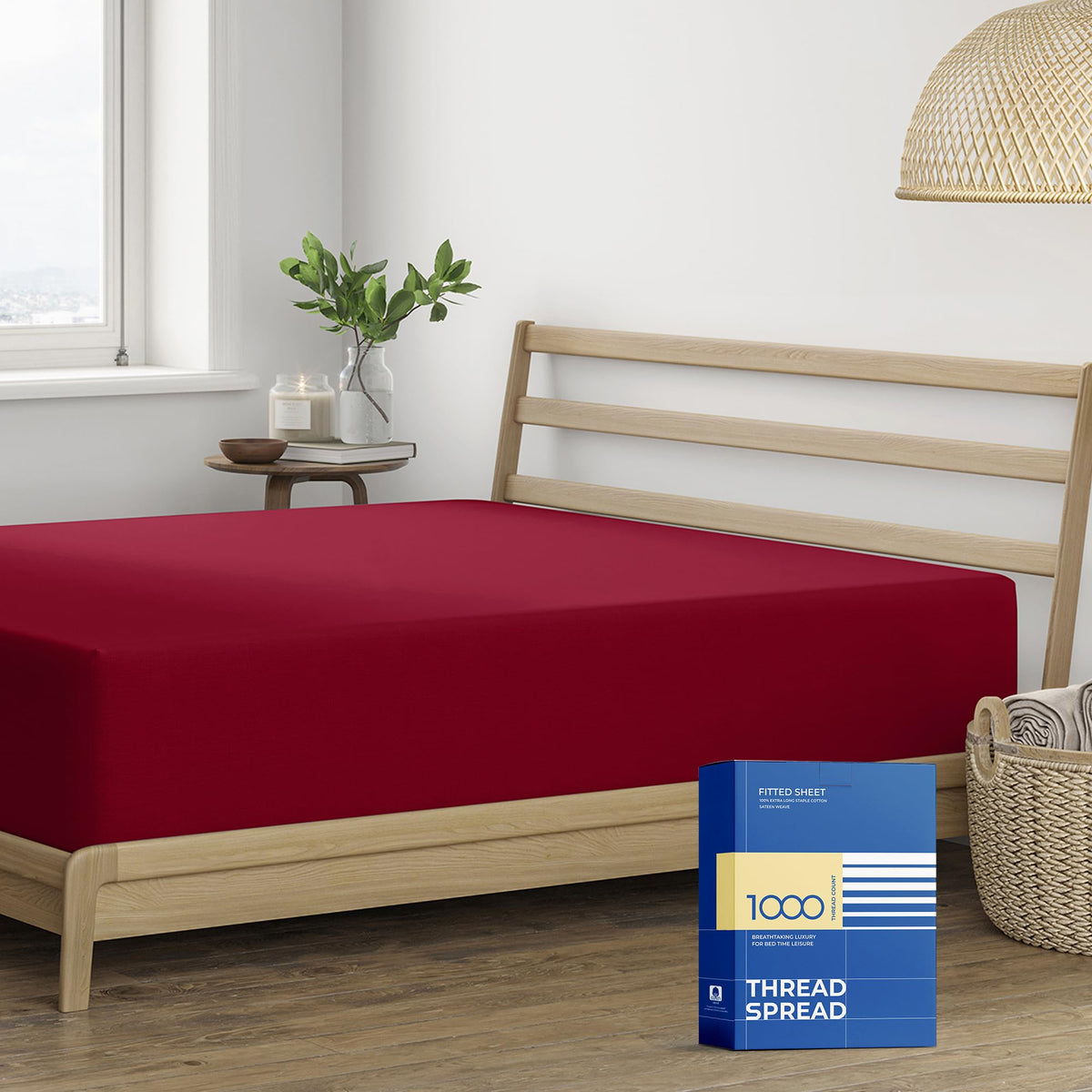 Thread Spread Luxury Egyptian Cotton King Fitted Sheet Only - 1000 Thread Count Deep Pocket King Fitted Sheet, Extra Long Staple