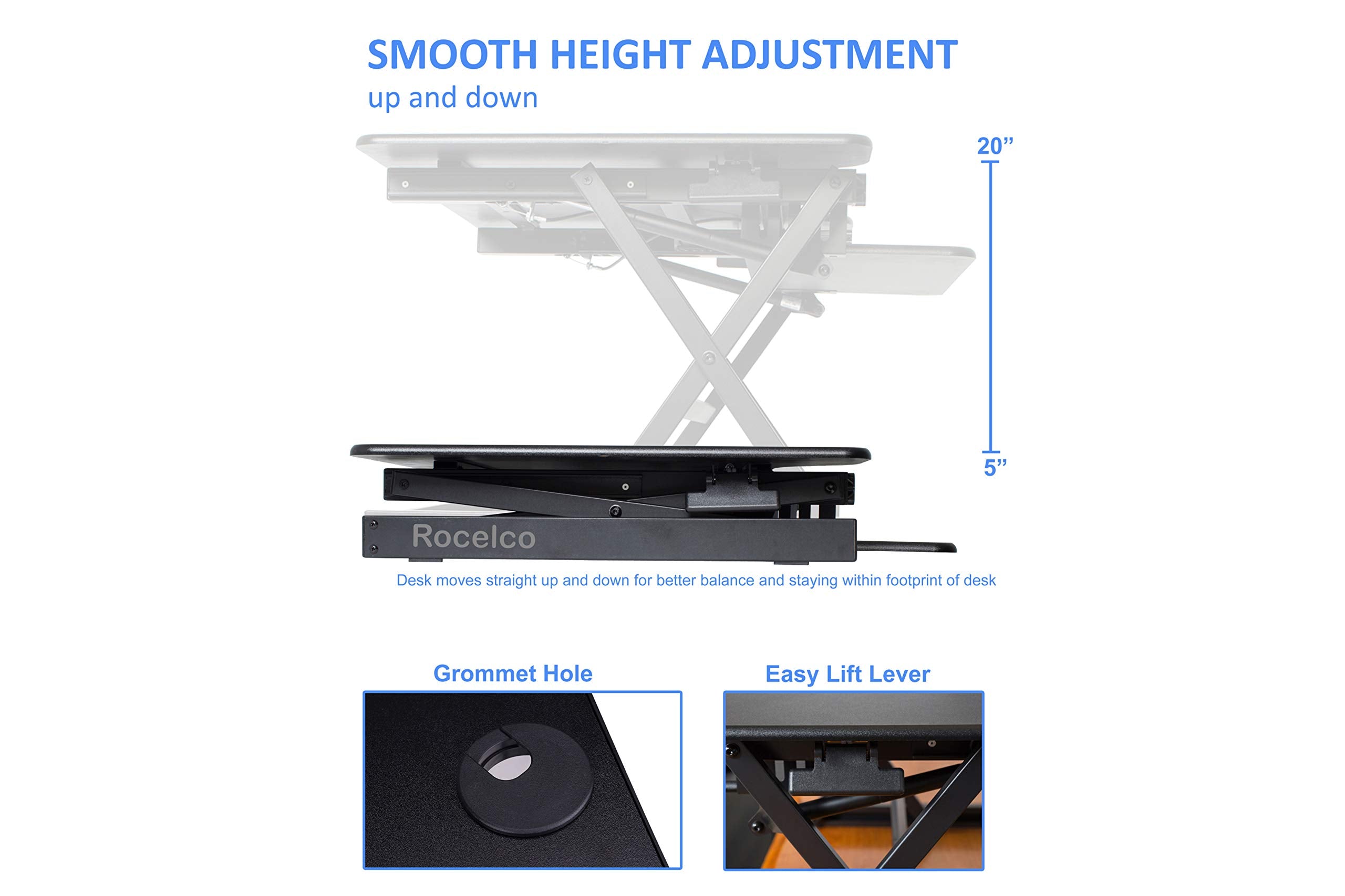 Rocelco 40" Large Height Adjustable Standing Desk Converter with Dual Monitor Stand BUNDLE - Quick Sit Stand Up Computer Workstation Riser - Retractable Keyboard Tray - Black (R DADRB-40-DMS)