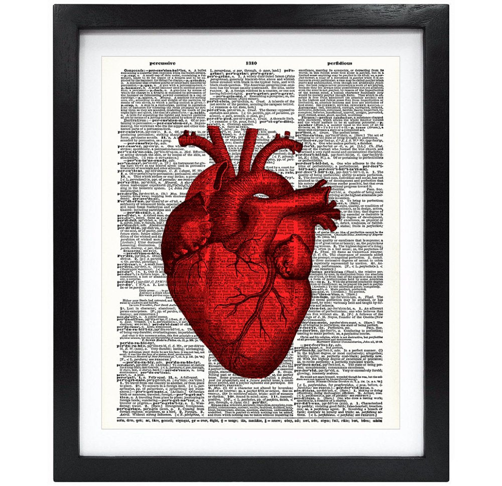 Susie Arts 8X10 Unframed Red Heart Anatomy Art Upcycled Vintage Dictionary Art Print Book Art Print Home Decor Wall Art V141