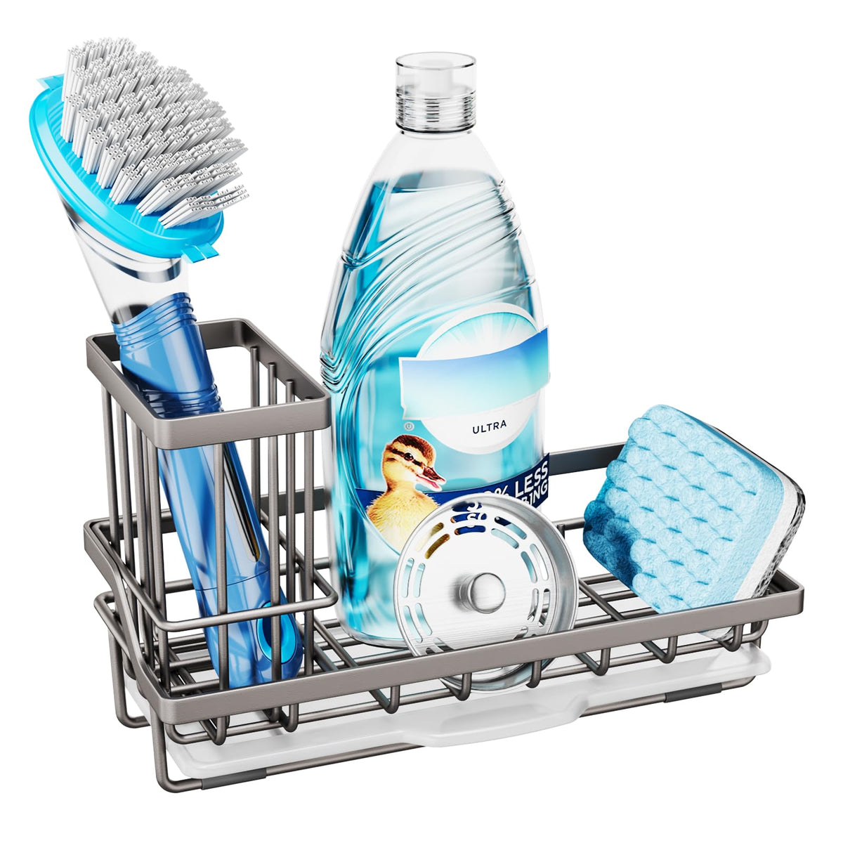 Consumest Sponge Holder For Kitchen Sink, Sink Caddy Organizer With Removable Drip Tray, Countertop Dish Soap Holder And Brush H