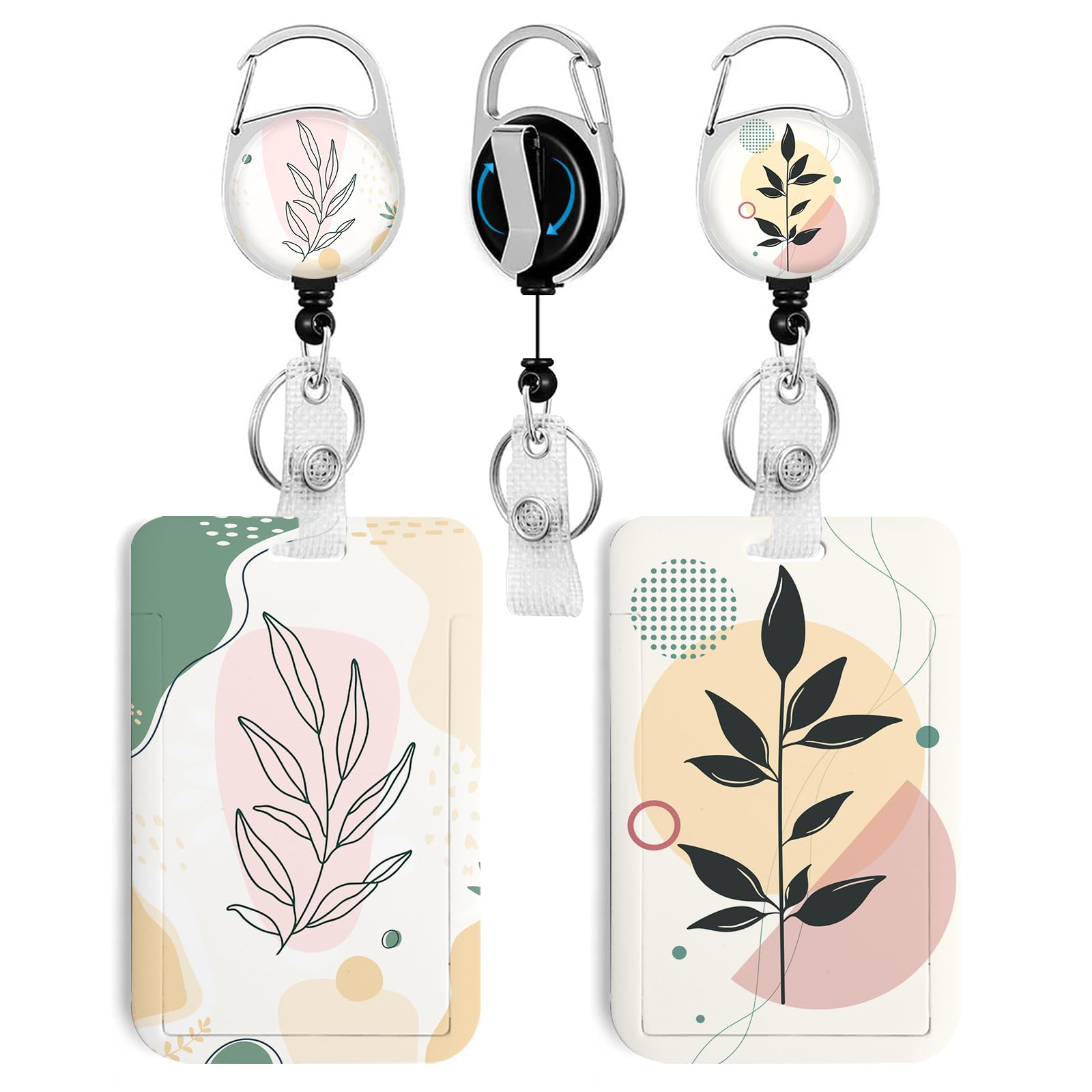 2 Pack Modern Art Id Badge Holder With Clip Badge Reels Retractable Heavy Duty,Keychain,Id Holder For School Nurse Office