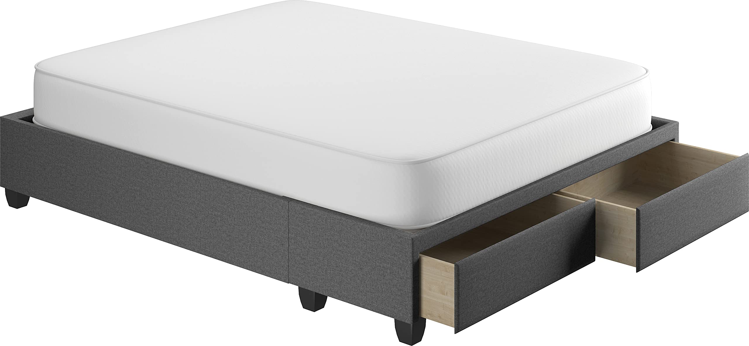 Boyd Sleep Modena Uplift Upholstered Platform Bed Frame Mattress Foundation, Dual Front Storage Drawers, and Strong Wood Slat Supports: Linen, Charcoal, Full