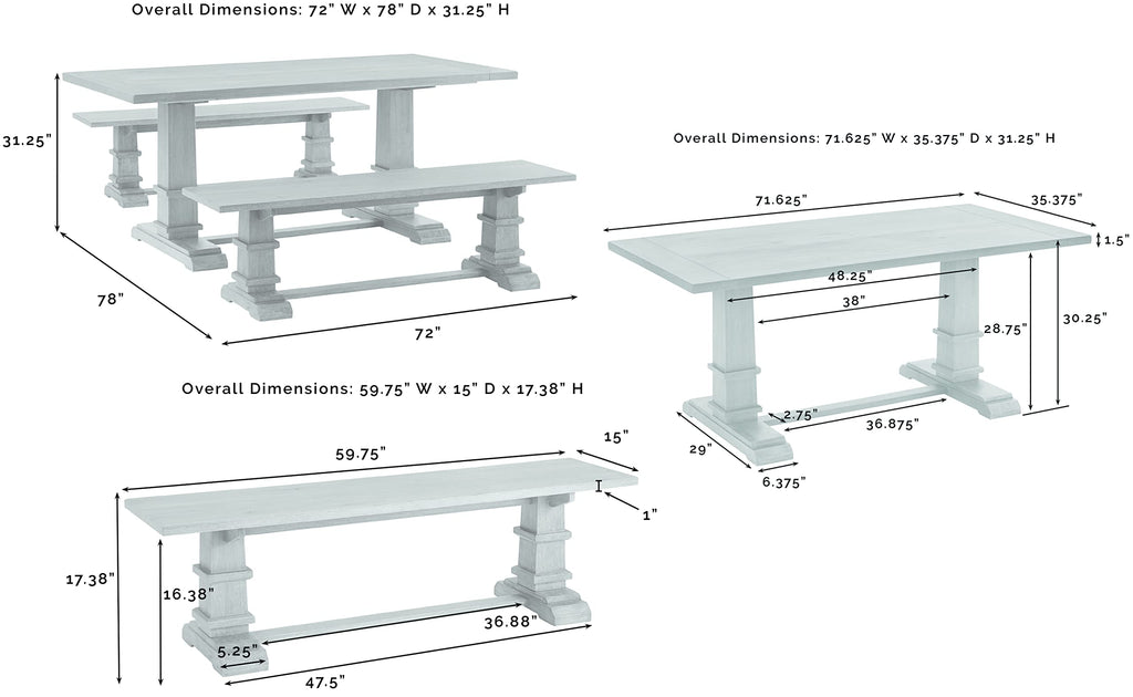 Crosley Furniture Joanna 3-Piece Modern Farmhouse Dining Table Set for 6 with 2 Wood Benches, Rustic Brown