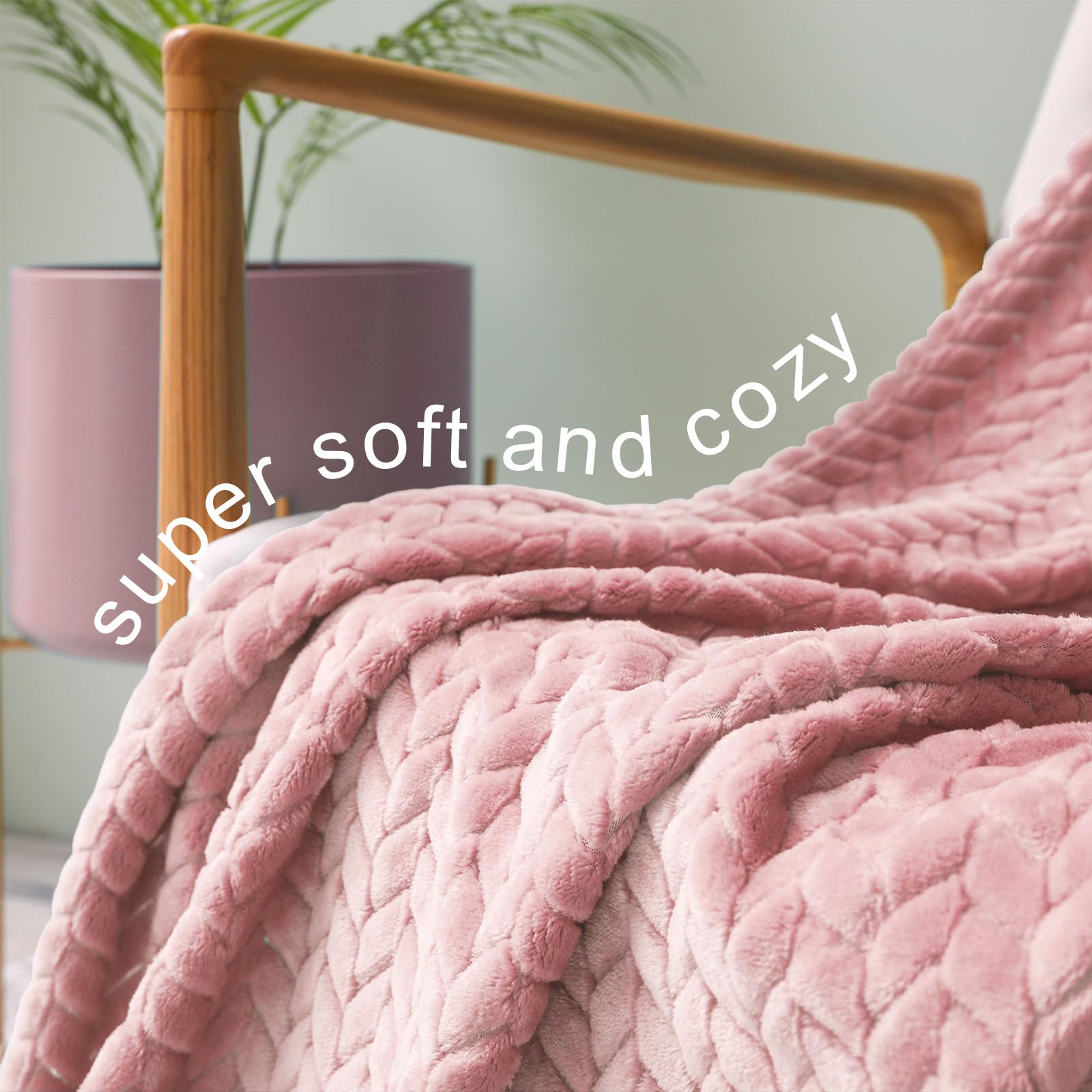 Exclusivo Mezcla Pink Fleece Queen Size Blanket For Bed, 90X90 Inches Soft Cozy 3D Decorative Jacquard Flannel Blankets, Lightwe