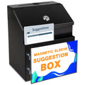 Linsiron Magnetic Suggestion Box With Magnetic Sleeve,The Suggestion Box With Lock And 50 Free Suggestion Cards ,Black Metal Box