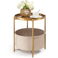 danpinera Gold Side Table with Fabric Storage Basket, Pack of 2 End Table