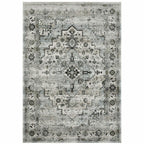 HomeRoots 508926 8 x 11 ft. Ivory Grey Charcoal Blue & Taupe Oriental Power Loomed Stain Resistant Area Rug