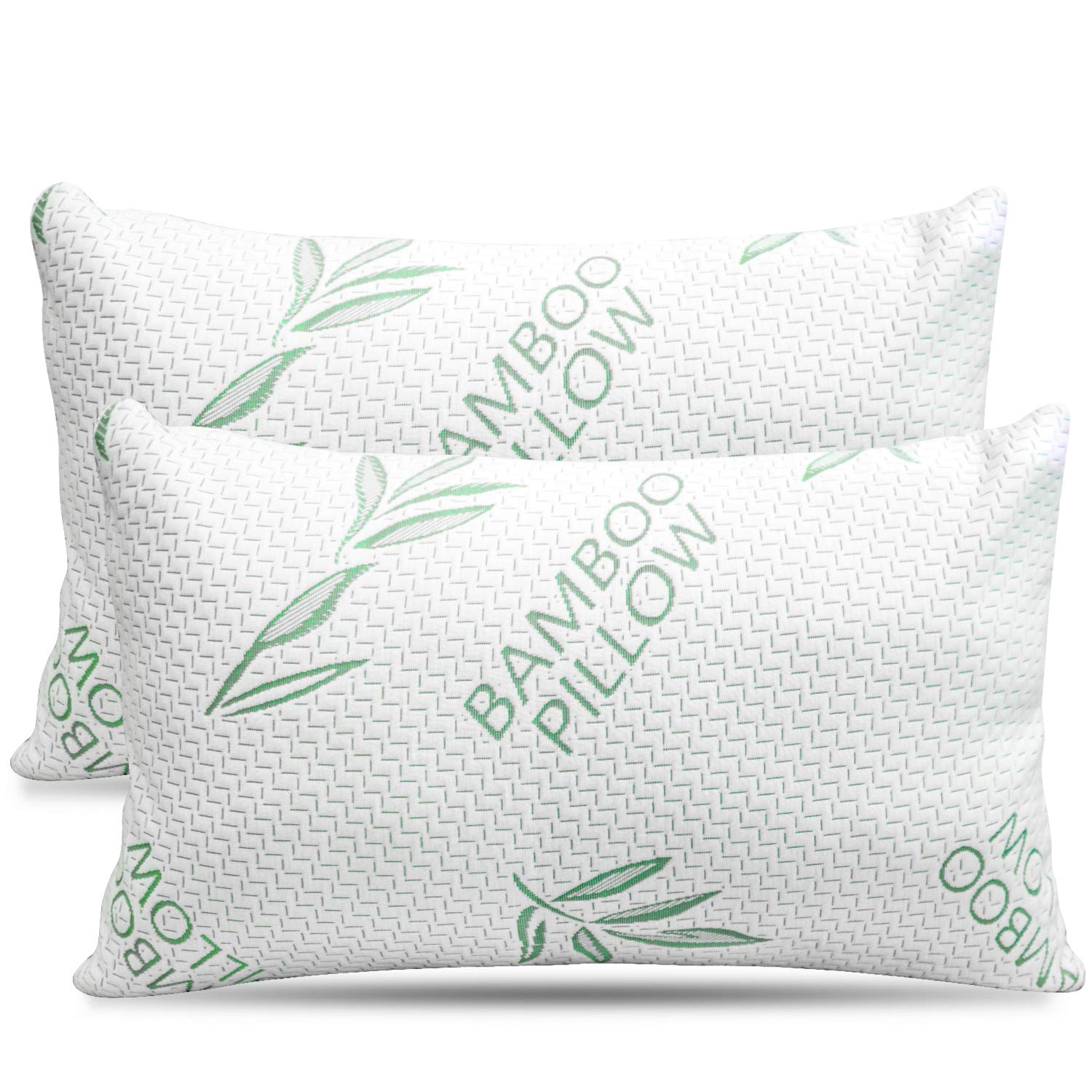 2 Pack Queen Size Rayon Derived From Bamboo Pillow, Cooling Shredded Memory Foam Bed Pillows Set - Back, Stomach, Side Sleepers,
