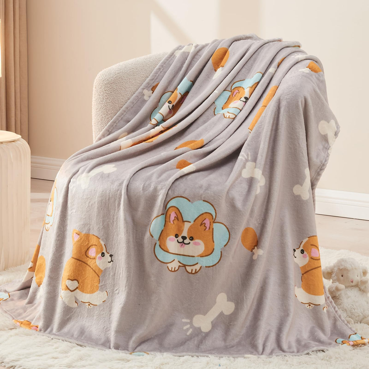 Newcosplay Throw Blanket Cute Soft Aesthetic Fleece Blanket For Kids Girls Boys Teens Cozy Blanket For Bed Couch Camping (Corgi,
