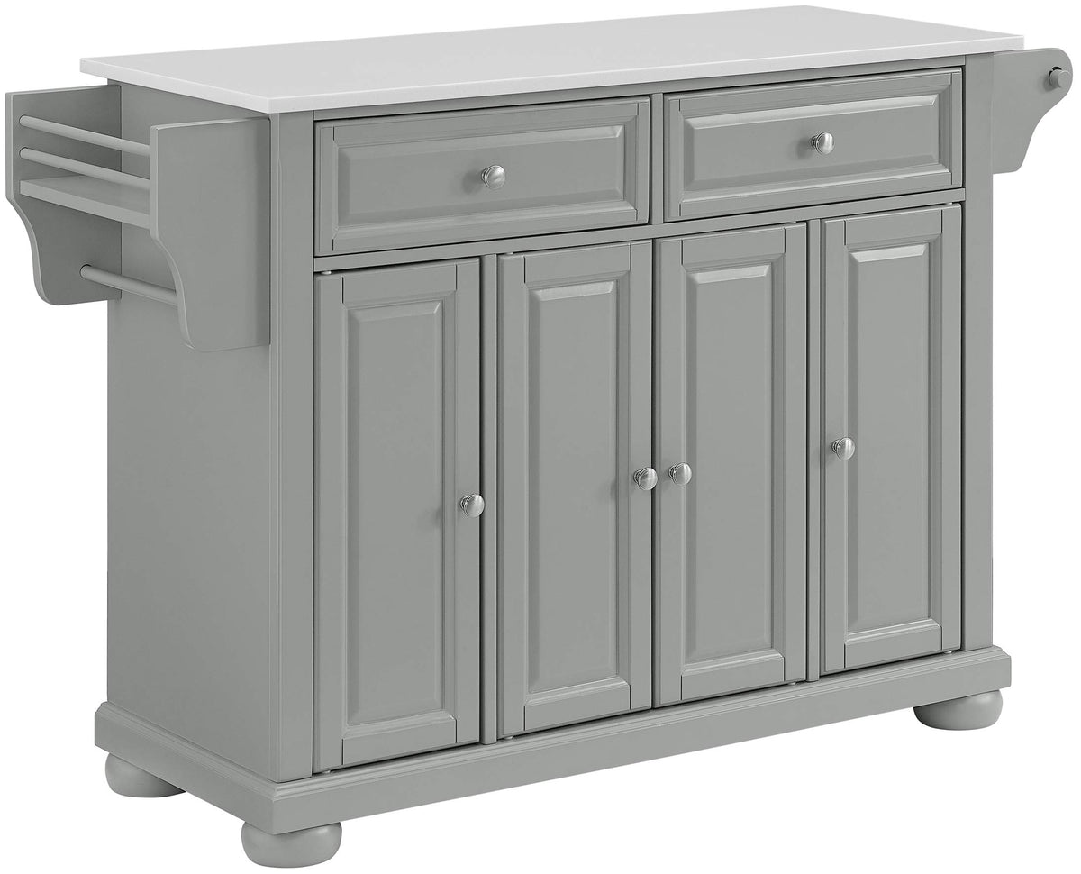 Crosley Furniture Alexandria Stone Top Rolling Kitchen Island Storage Cart, Microwave Stand, Spice Rack, Gray