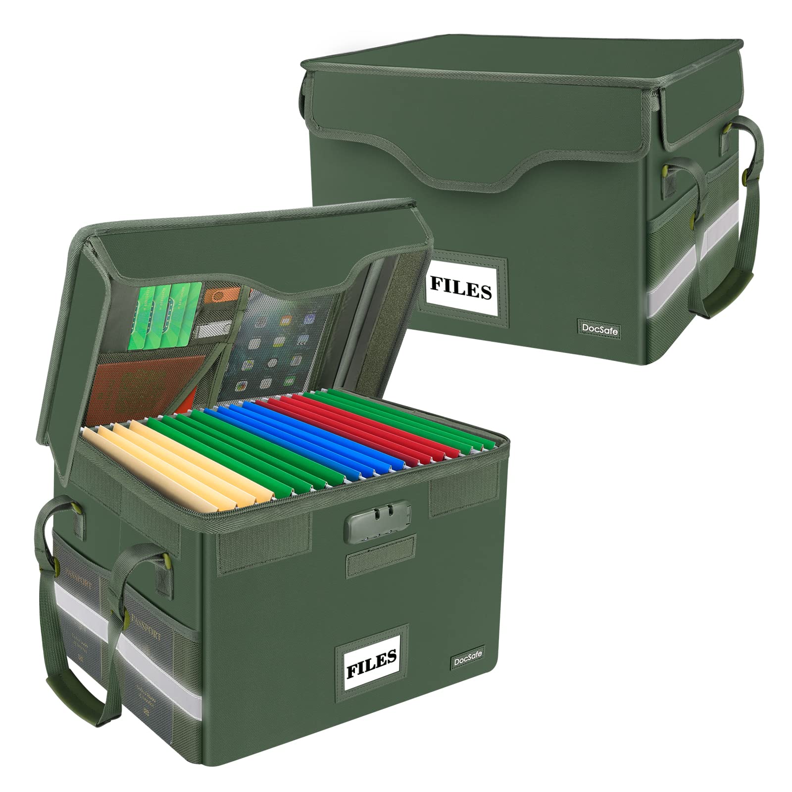 Docsafe File Box Fireproof Document Box With Lock,File Storage Organizer Box With Insert Mesh Pocket,Collapsible Portable File B