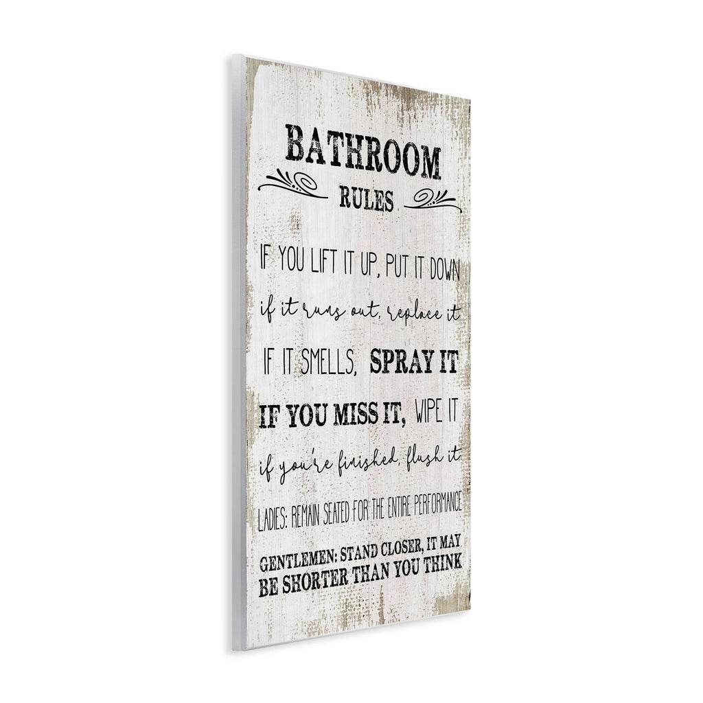 Stupell Industries Bathroom Rules Funny Word Wood Textured Design Wall Plaque, 12 X 18, Multi-Color