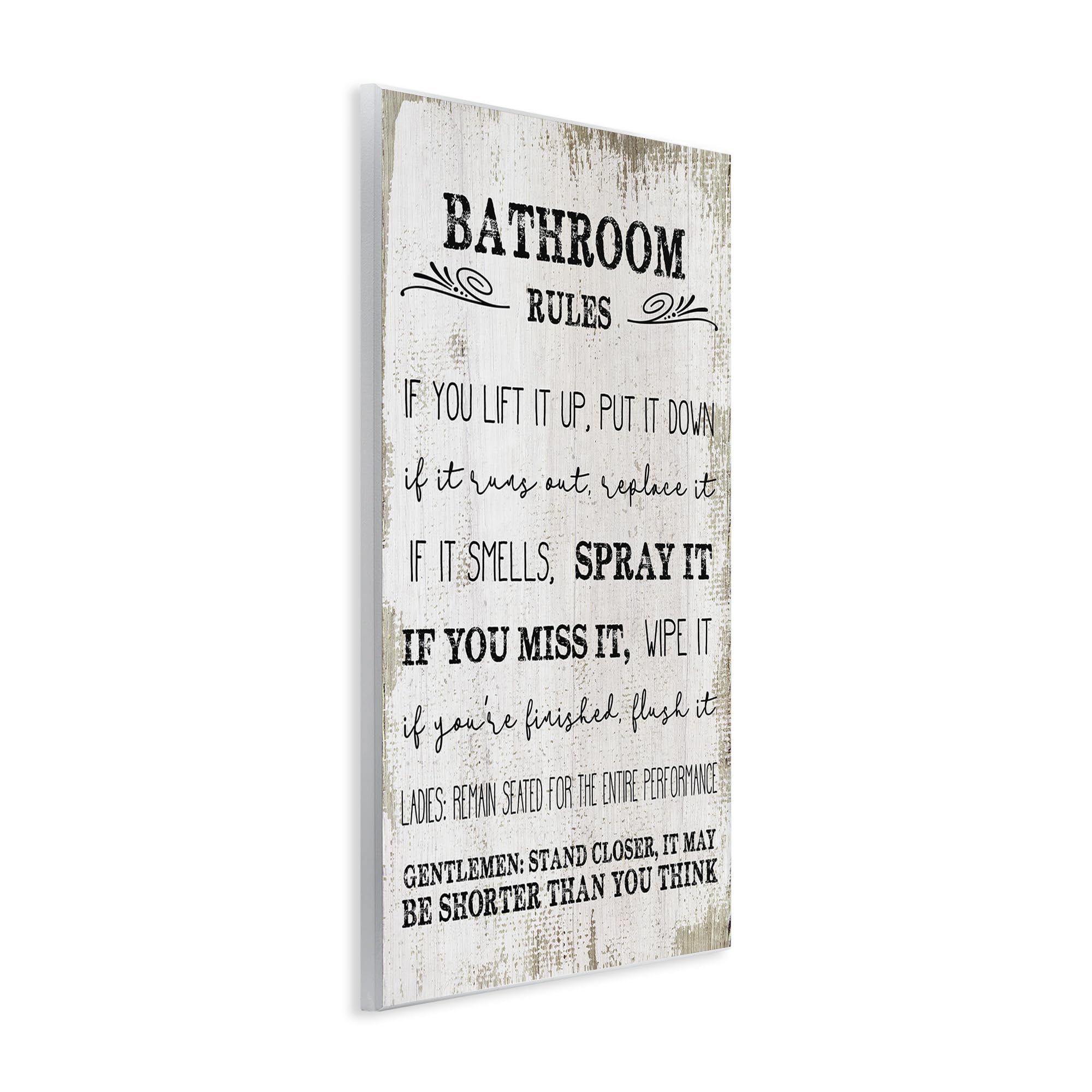 Stupell Industries Bathroom Rules Funny Word Wood Textured Design Wall Plaque, 12 X 18, Multi-Color