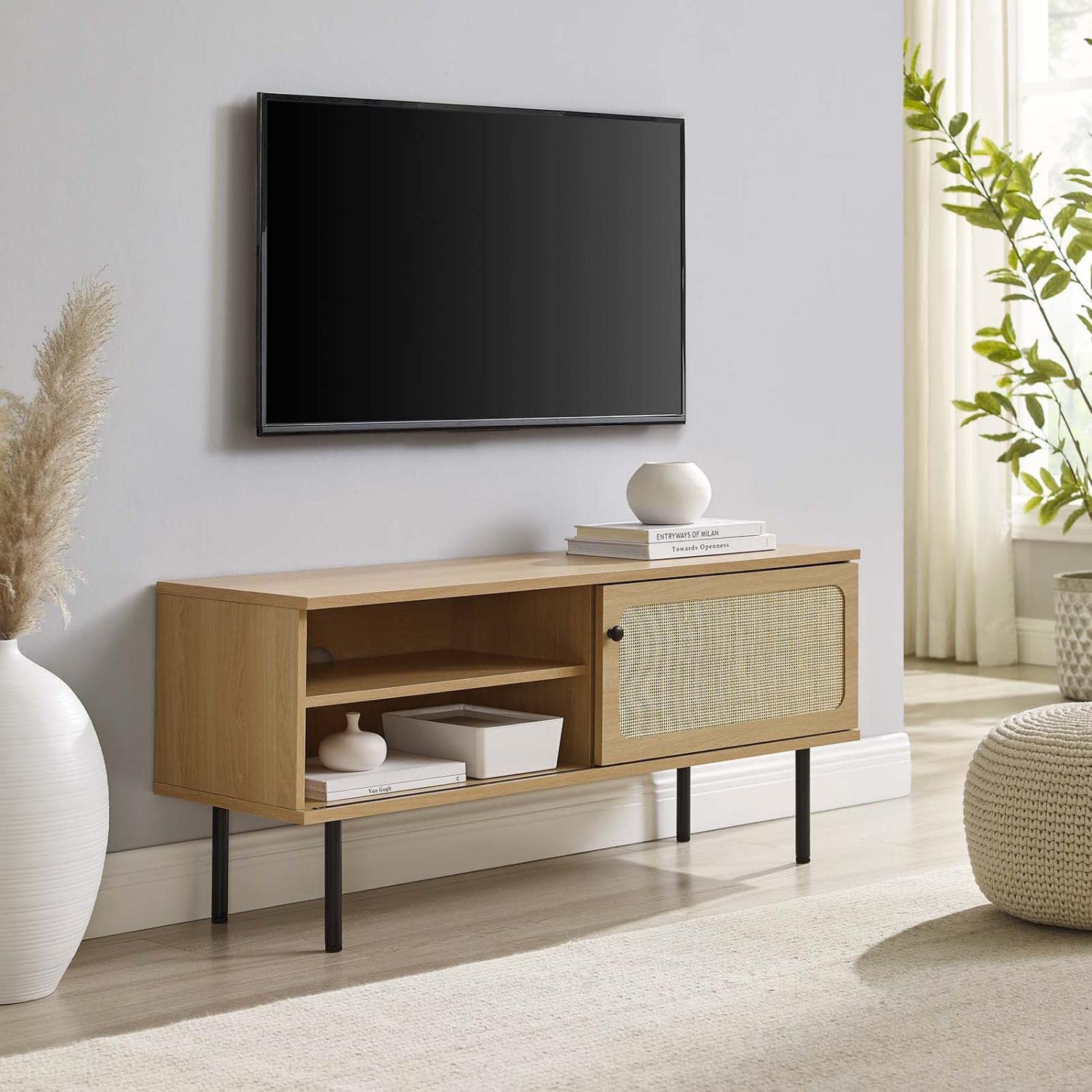 Modway Cambria Rattan And Particleboard Tv Stand For Tvs Up To 47&Quot; In Oak
