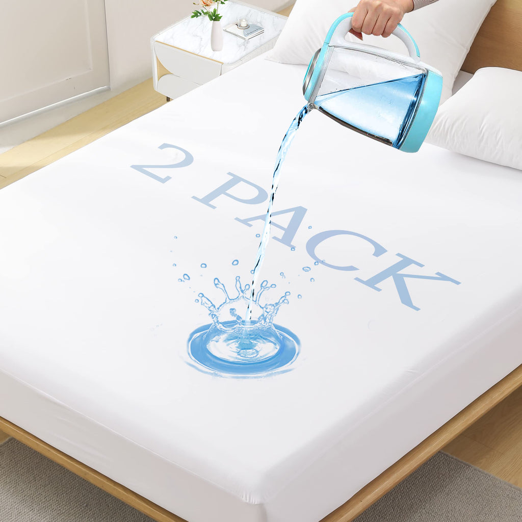 2 Pack Twin Size Premium Waterproof Mattress Protector, Soft Breathable Mattress Pad Cover, Noiseless Waterproof Bed Cover - Str