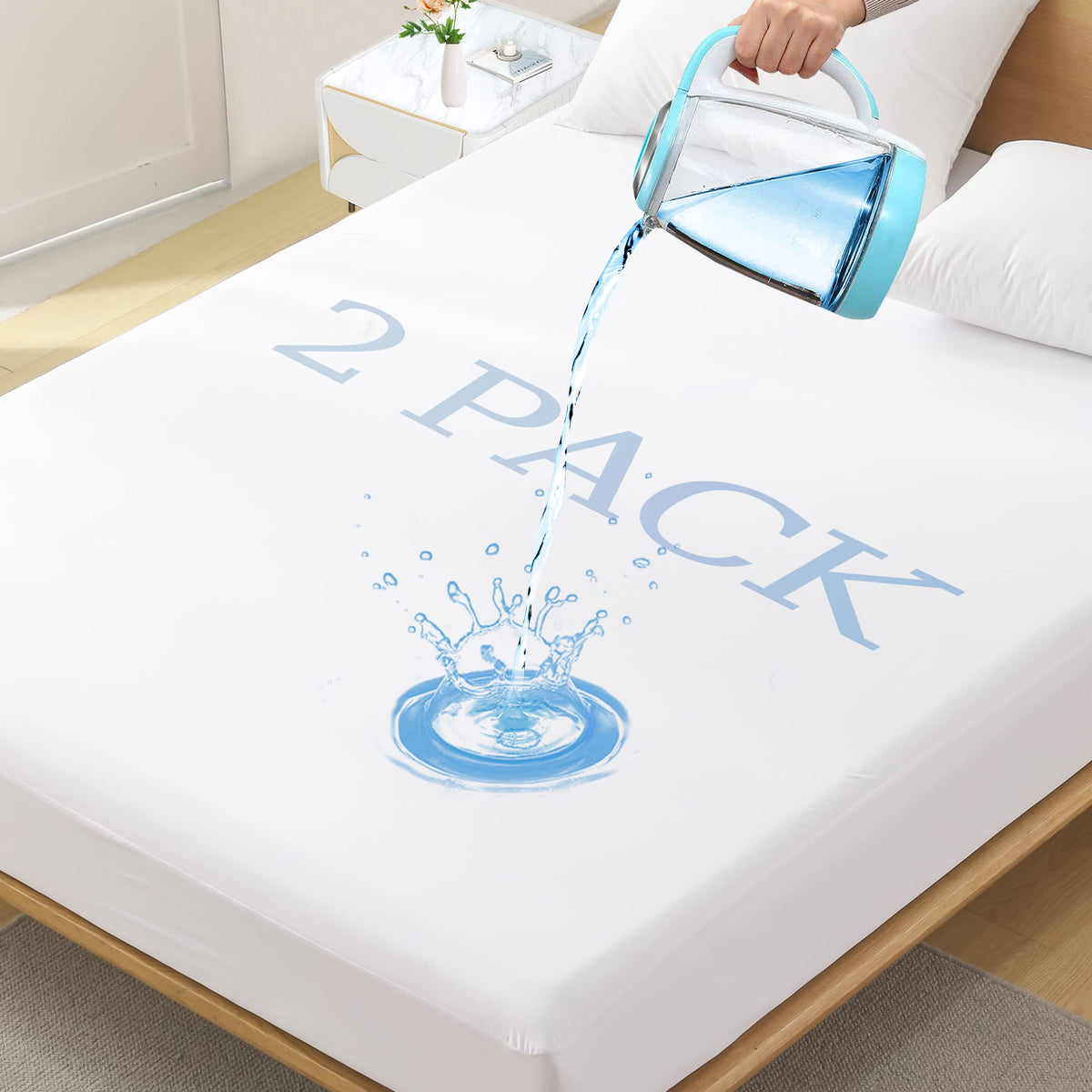 2 Pack Twin Size Premium Waterproof Mattress Protector, Soft Breathable Mattress Pad Cover, Noiseless Waterproof Bed Cover - Str