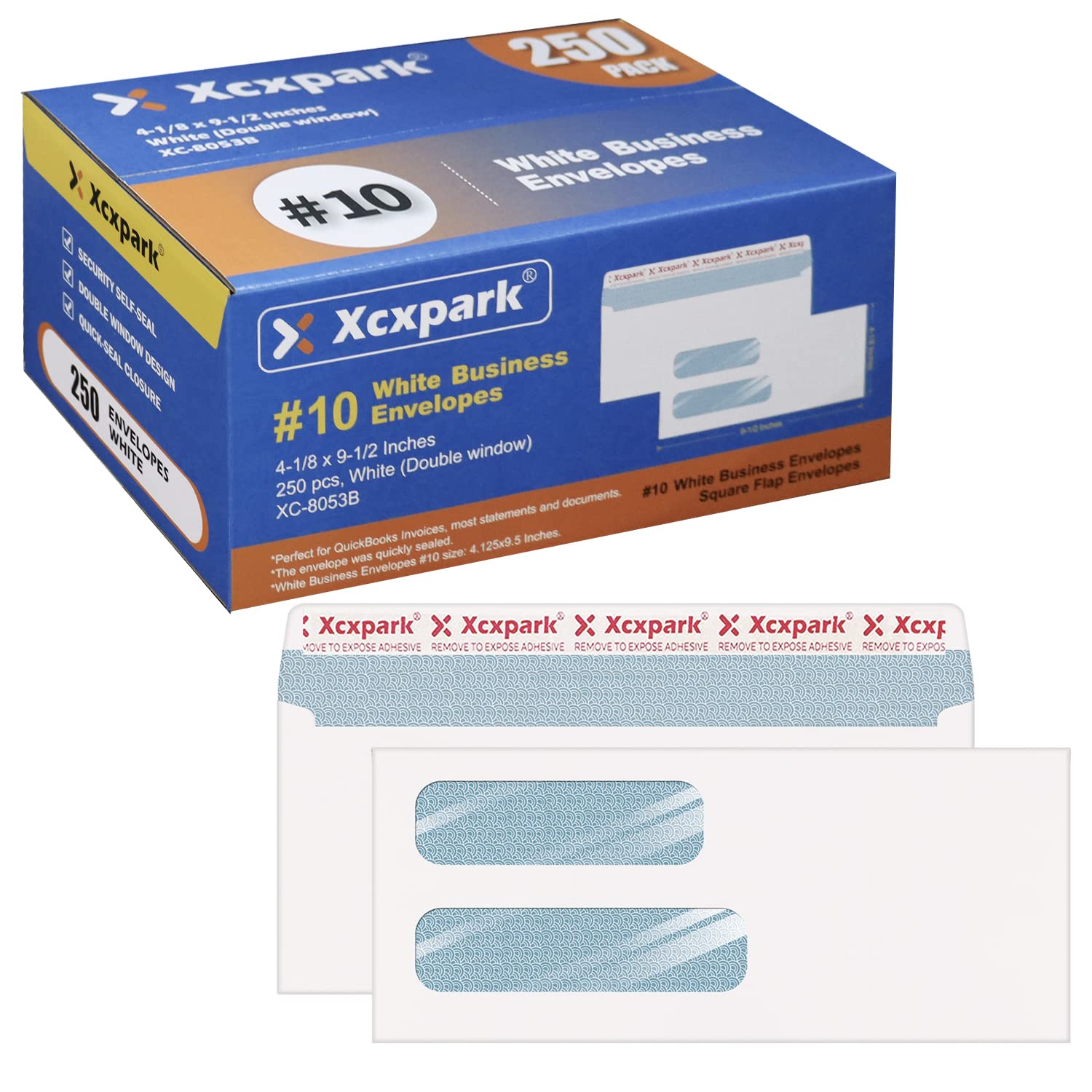 Xxcxpark 250 Pcs #10 Double Window White Security Envelopes For Quickbooks Invoices, Most Statements And Documents Self Seal Kra