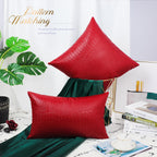 Brawarm Faux Leather Pillow Covers 12 X 20 Inches, Christmas Red Leather Pillow Covers Pack Of 2, Crocodile Leather Decorative L