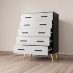 Woodpeckers Furniture And Mattress Eli Mid-Century Modern 5 Drawer Chest (Black & Light Gray)