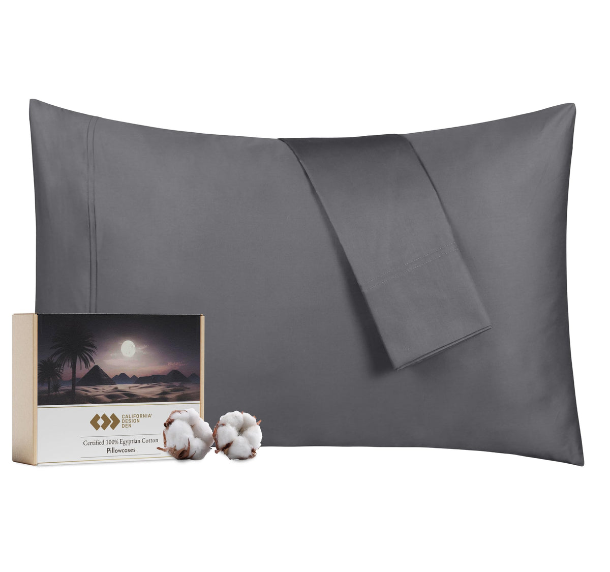 California Design Den Luxury 100% Egyptian Cotton Pillowcases Standard Set Of 2, Sateen Weave, Soft, Breathable & Cooling Grey S