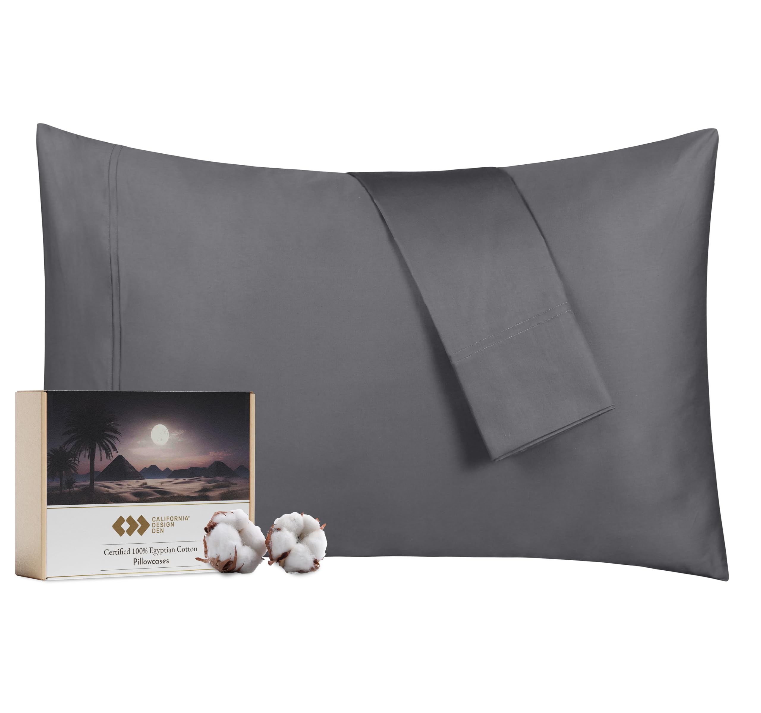 California Design Den Luxury 100% Egyptian Cotton Pillowcases Standard Set Of 2, Sateen Weave, Soft, Breathable & Cooling Grey S