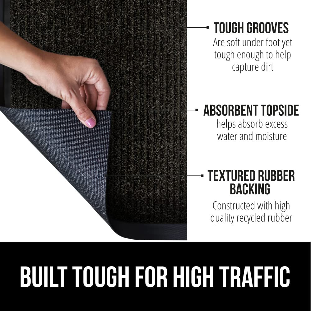 Gorilla Grip Heavy Duty Traffic Guard Doormat, 60X36, Durable Rubber Backing, Low Profile Indoor Outdoor Door Mat, Stain And Fade Resistant Shoe Scraper, Commercial Welcome Mats For Entry, Jet Black