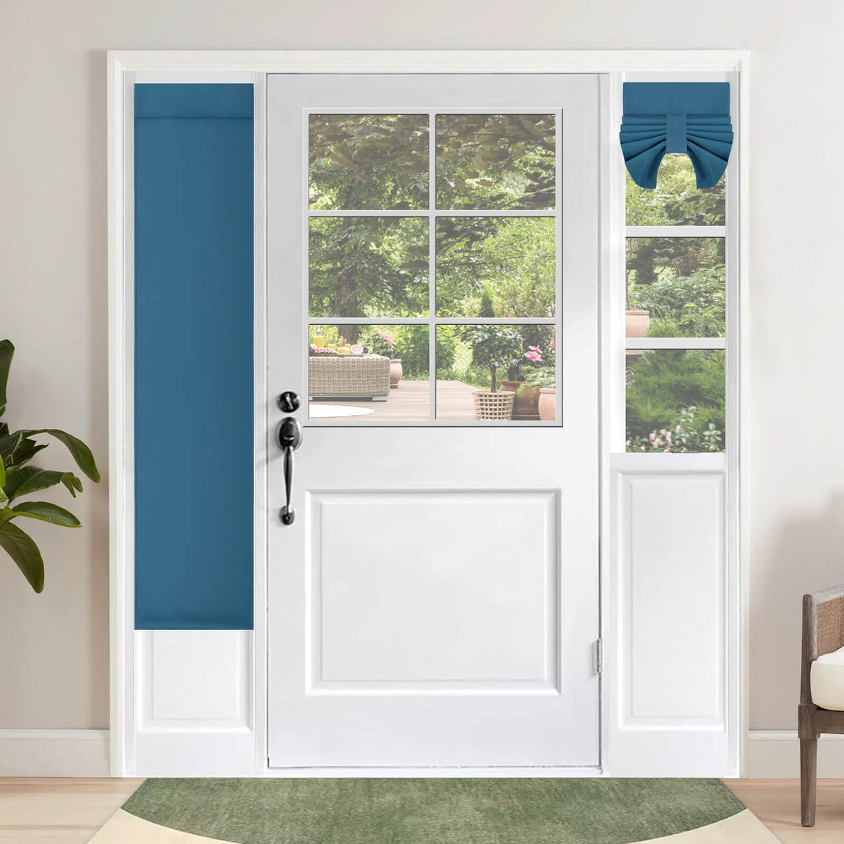 Outdoorlines Blackout French Door Curtains, Privacy Thermal Insulated Tie Up Glass Shades, Easy To Install Tricia Window Drapes, Front Door Curtain, W12 X L68 Inch, Bluestone, 1 Panel