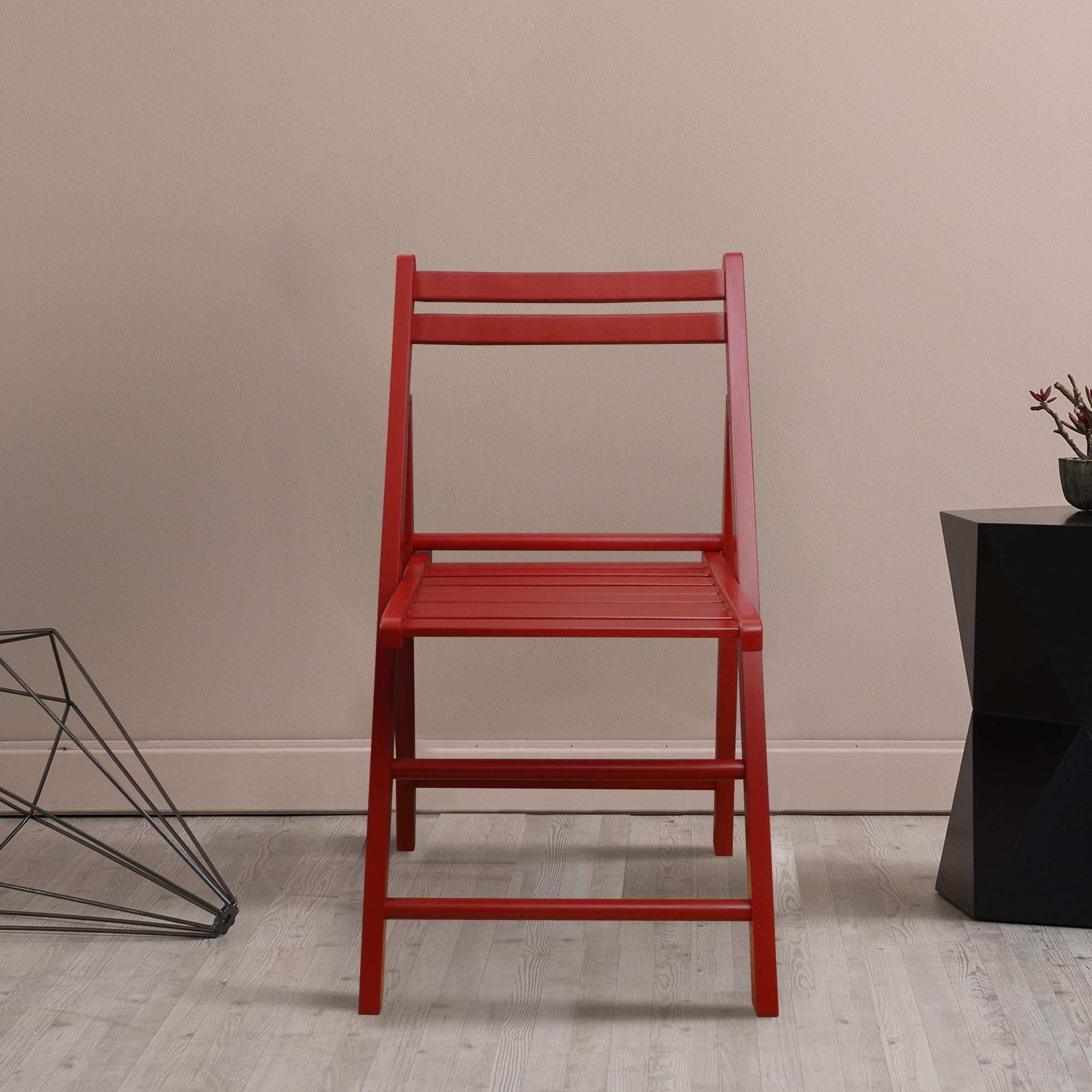 Casual Home Wooden Folding Chairs 2-Pcs Set - Red