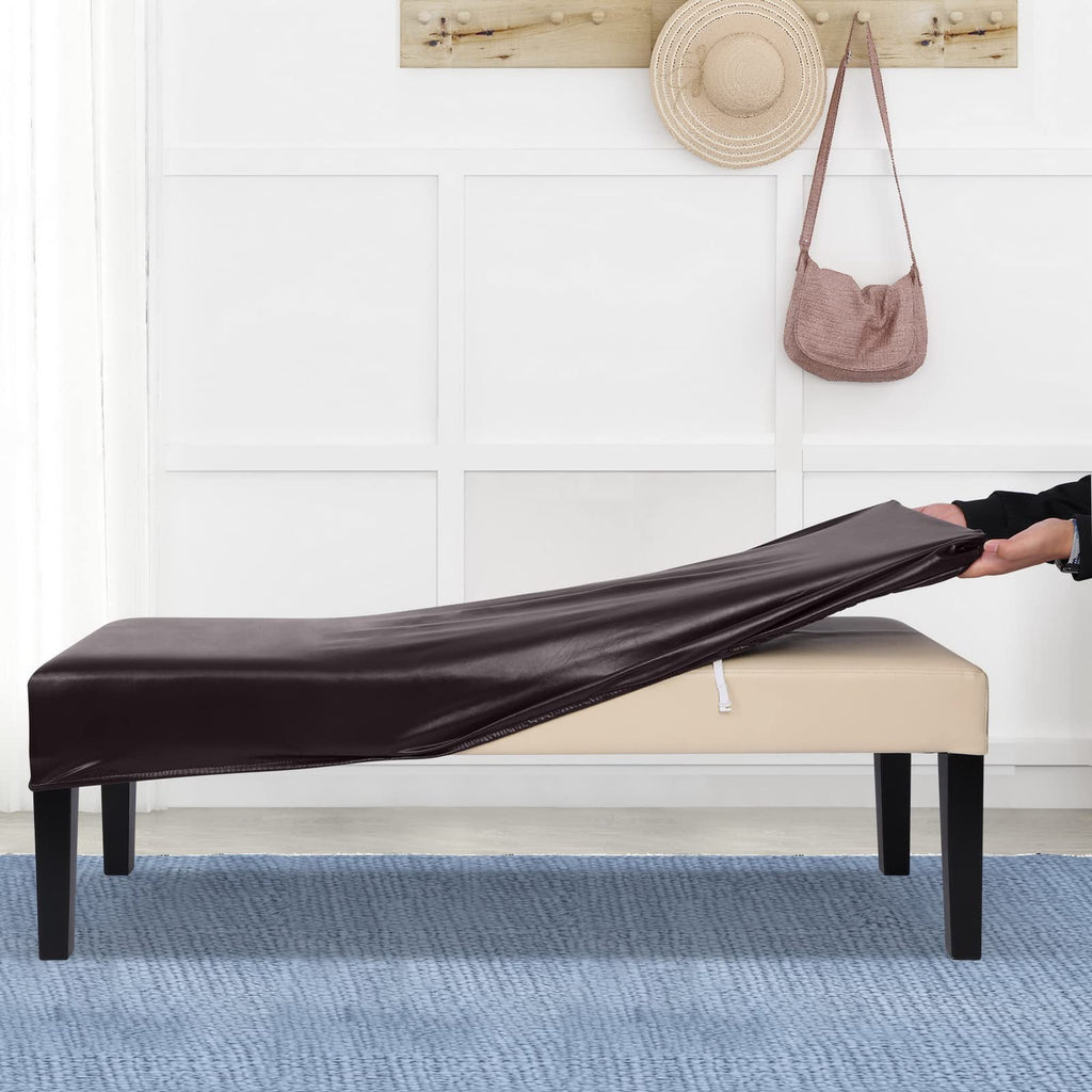 Searchi Waterproof Pu Dining Bench Cover, Stretch Washable Upholstered Bench Slipcover, Pu Bench Seat Protector, Rectangle Bench