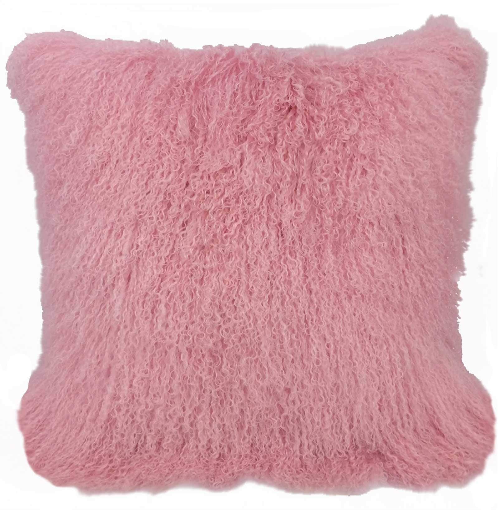 HomeRoots Genuine Tibetan Lamb Front with Microsuede Backing 24' Pink Genuine Tibetan Lamb Fur Pillow with Microsuede Backing