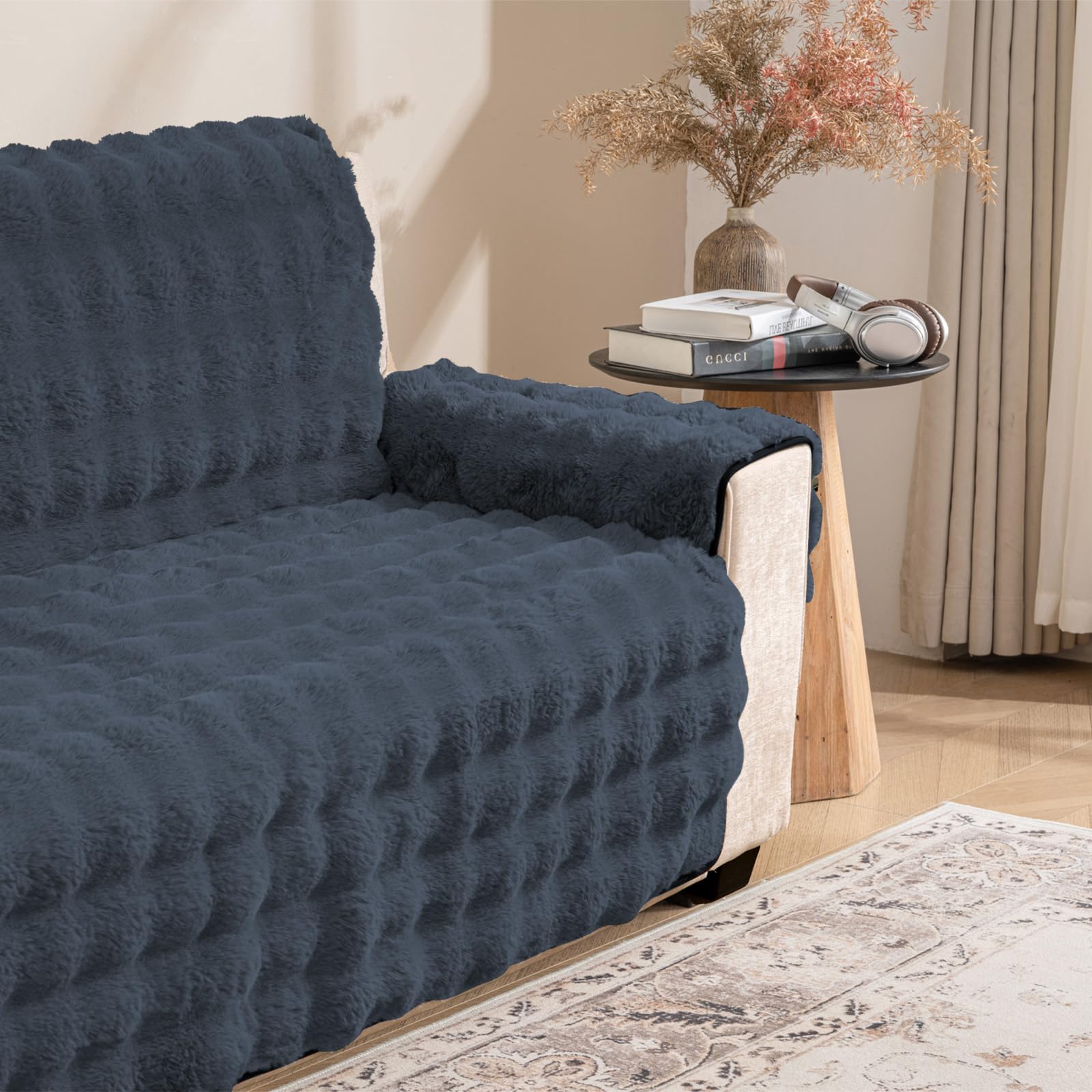 Snugglesinto Soft Faux Fur Sofa Cover Thick Shaggy Fuzzy Sectional Couch Cover Non-Slip Plush Sofa Slipcover Furniture Protector