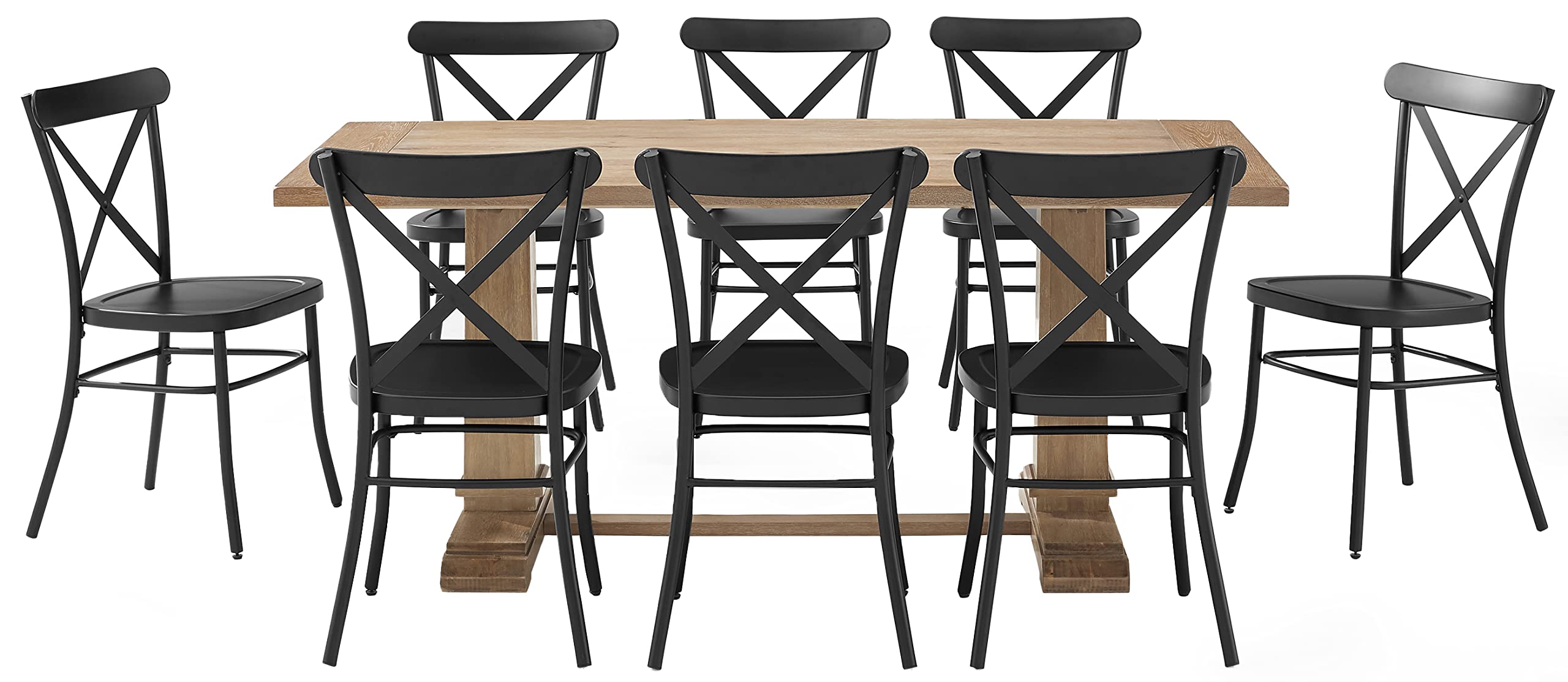 Crosley Furniture Joanna 7-Piece Modern Farmhouse Dining Table Set for 6 with Camille Metal Chairs, Rustic Brown