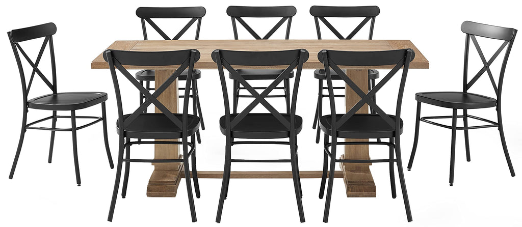 Crosley Furniture Joanna 7-Piece Modern Farmhouse Dining Table Set for 6 with Camille Metal Chairs, Rustic Brown