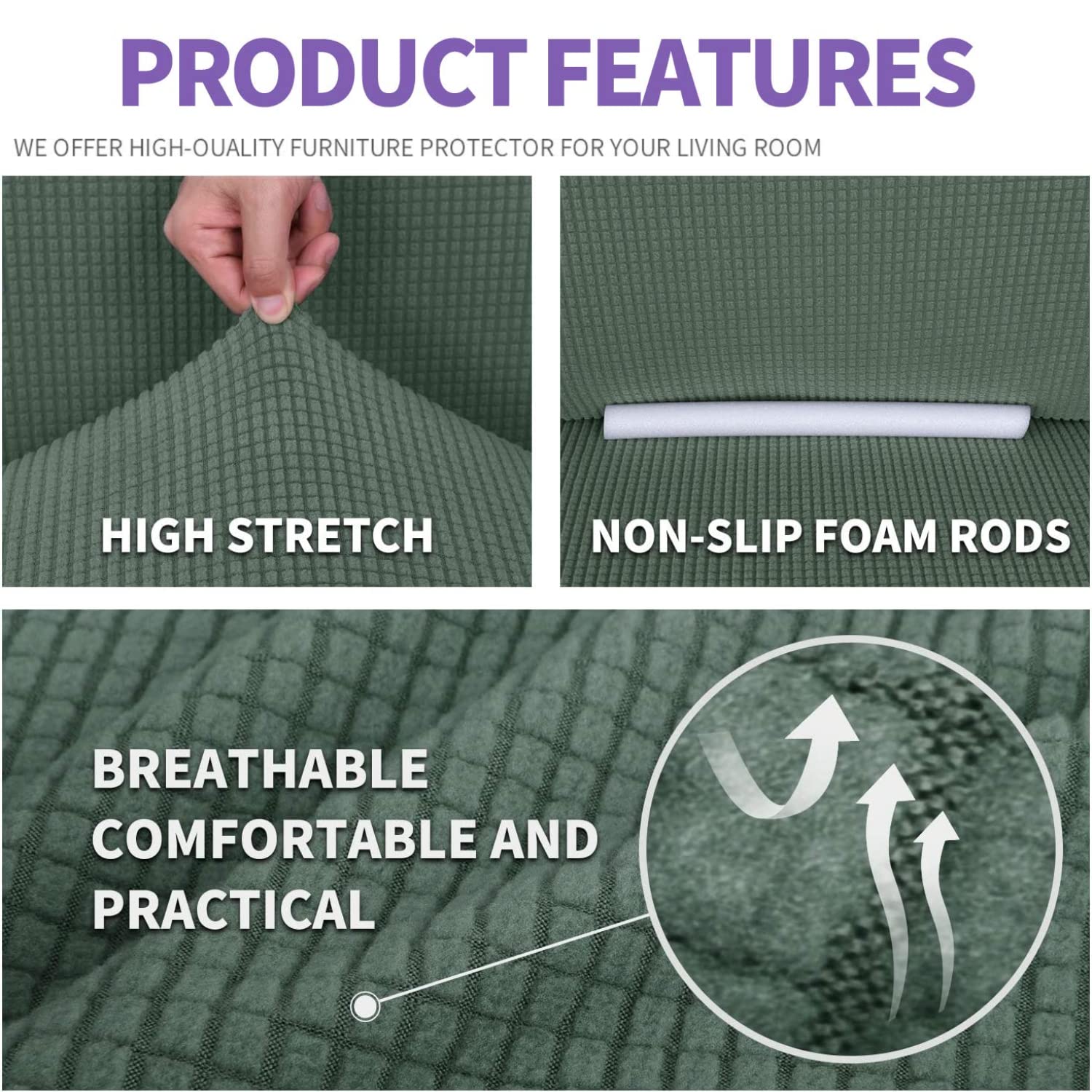Znsayotx Super Stretch Couch Cover Love Seat Sofa Covers For Living Room Dogs Pet Friendly Furniture Protector Spandex Loveseat Slipcovers With Anti Slip Foam Sticks (Pea Green, Loveseat)