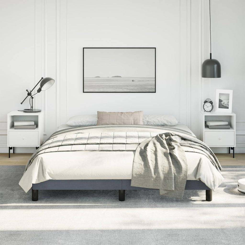 vidaXL Queen Size Bed Frame with Plywood Slats, Platform Bed Frame, Velvet Upholstered Mattress Foundation, No Box Spring Needed & Easy Assembly, Dark Gray, Without Mattress
