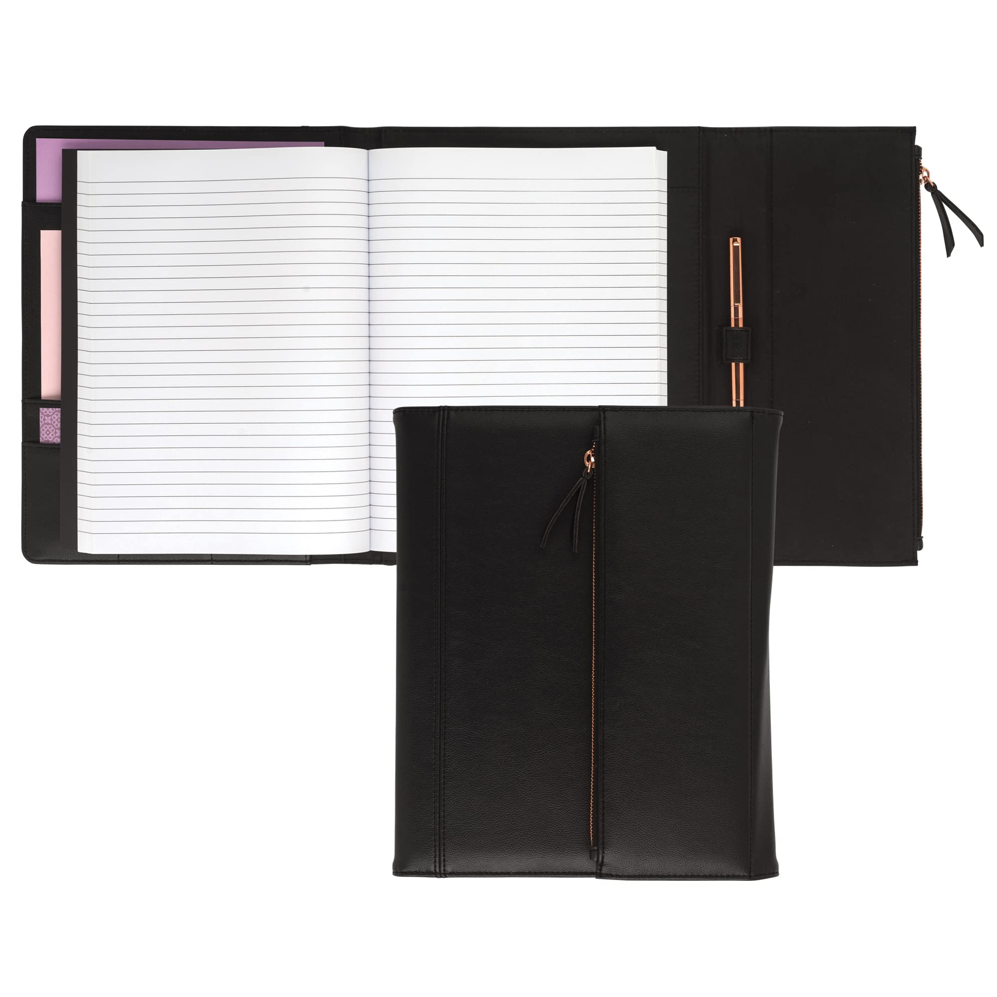 Samsill Professional Faux-Leather Padfolio For Women With Magnetic Flap Closure, Pen Loop And Side-Loading Notepad, Black