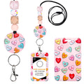 Valentine Lanyards For Id Badges - Cute Hearts Lanyard With Id Holder, Silicone Beaded Accessories Bachelorette Party Pink Name