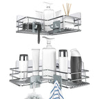 Nieifi Corner Shower Shelves Stainless Steel, Adhesive Shower Caddy Basket Rack with Hooks, Rust Proof for Bathroom Shelf Shampo
