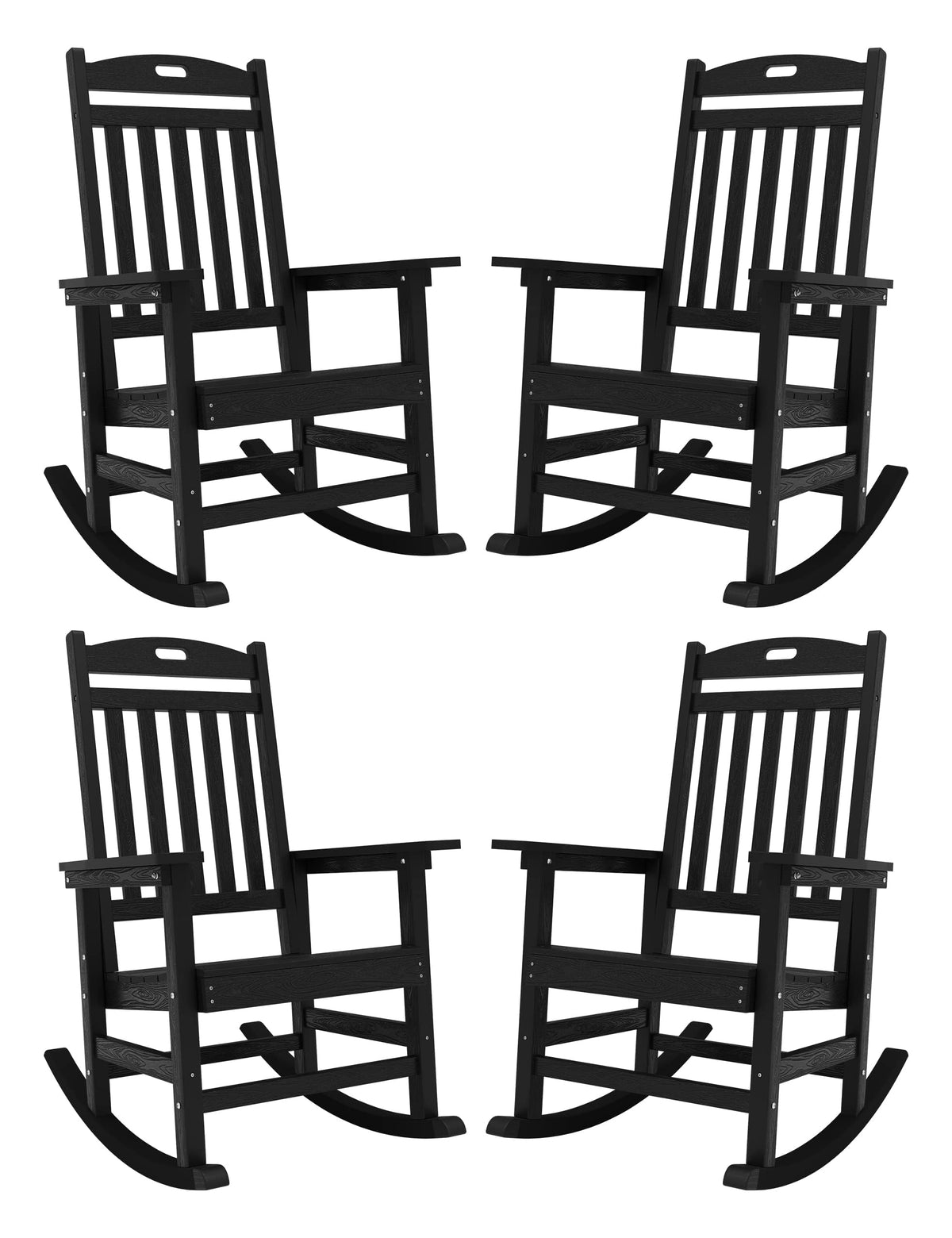 Yefu Outdoor Rocking Chair, Poly Lumber Rocking Chairs For Porch Set Of 4 With High Back, Poly Rocking Chair Look Like Real Wood, Widely Used For Patio, Lawn, Indoor, 380Lb Heavy Duty(Black)