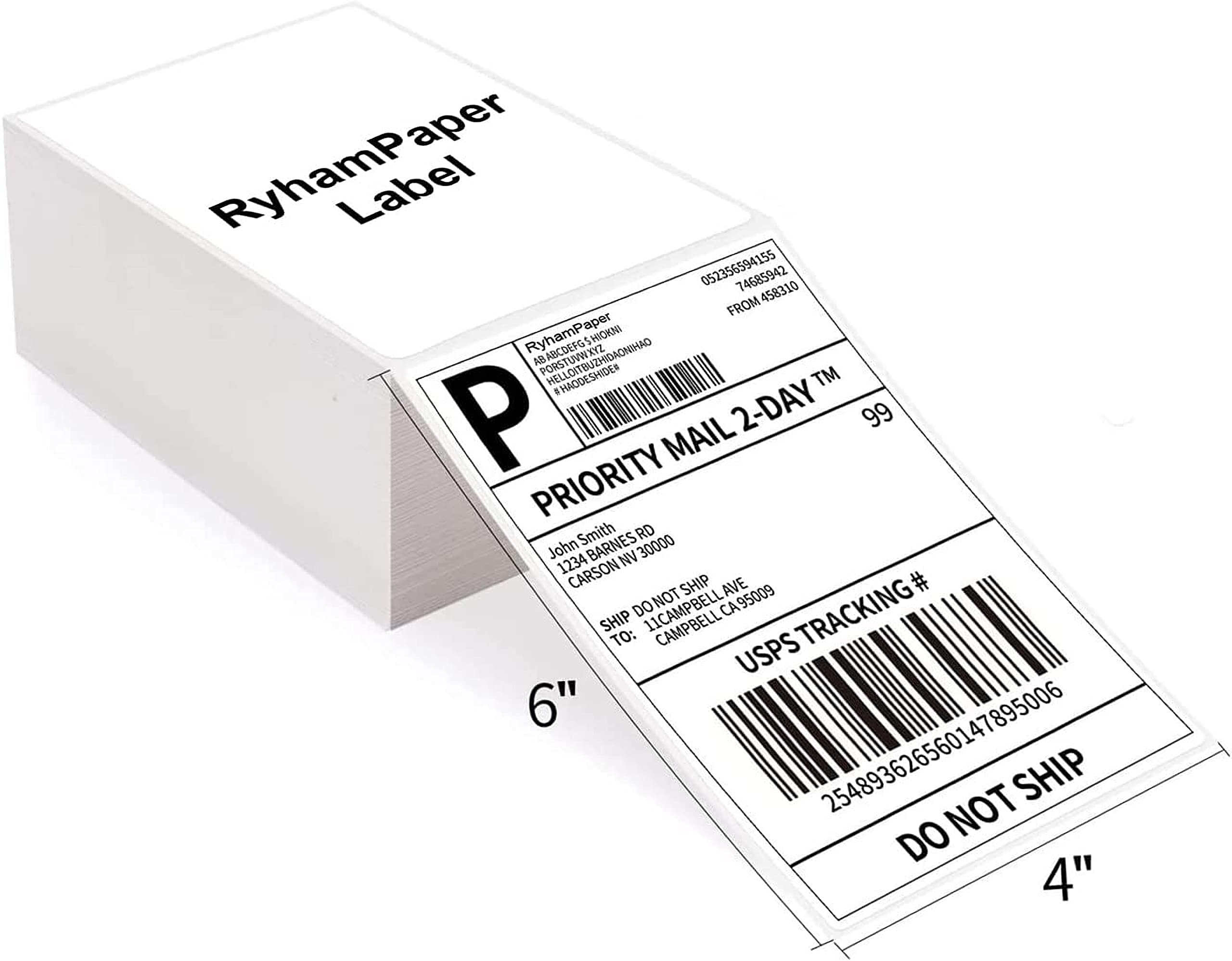 Ryhampaper 4' X 6' Fanfold Direct Thermal Labels - White Shipping Mailing Postage Labels, Perforated, Permanent Adhesive(20 St