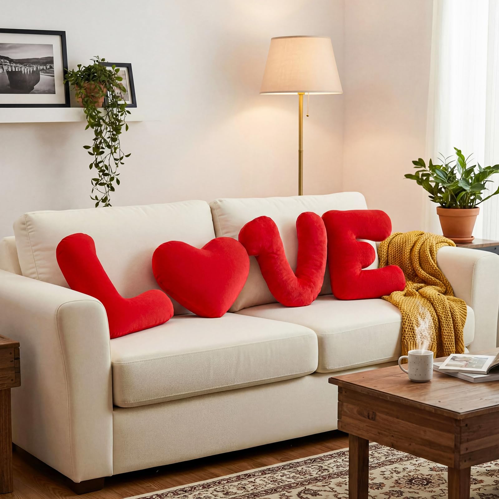 Novabright 4 Pcs Valentine Pillows Red Heart Love Plush Decorative Throw Pillows Valentines Day Wedding Gifts Photo Props for Wo