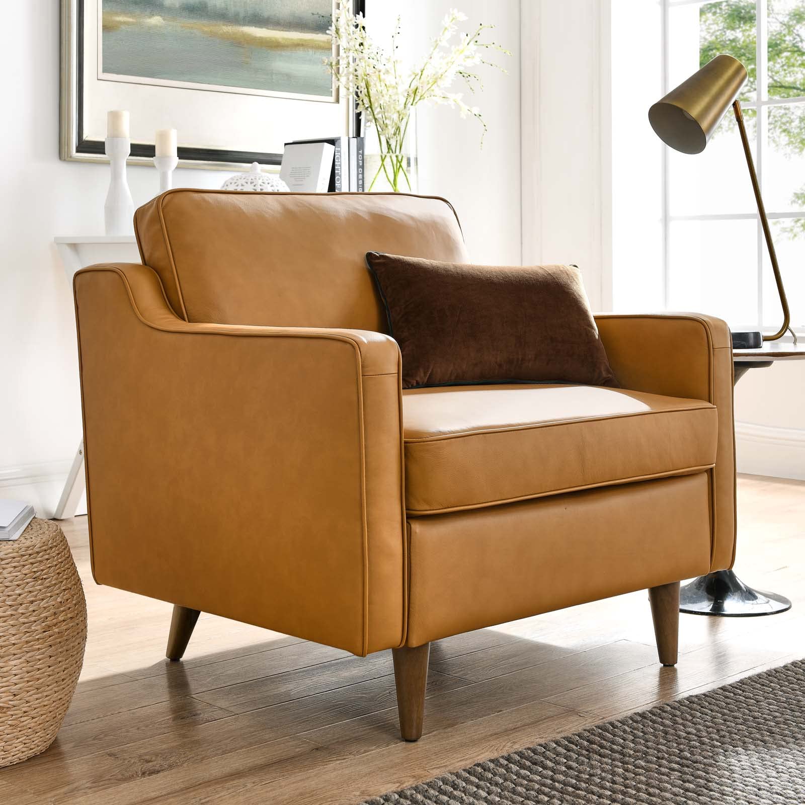Modway Impart Upholstered Genuine Leather Armchair in Tan