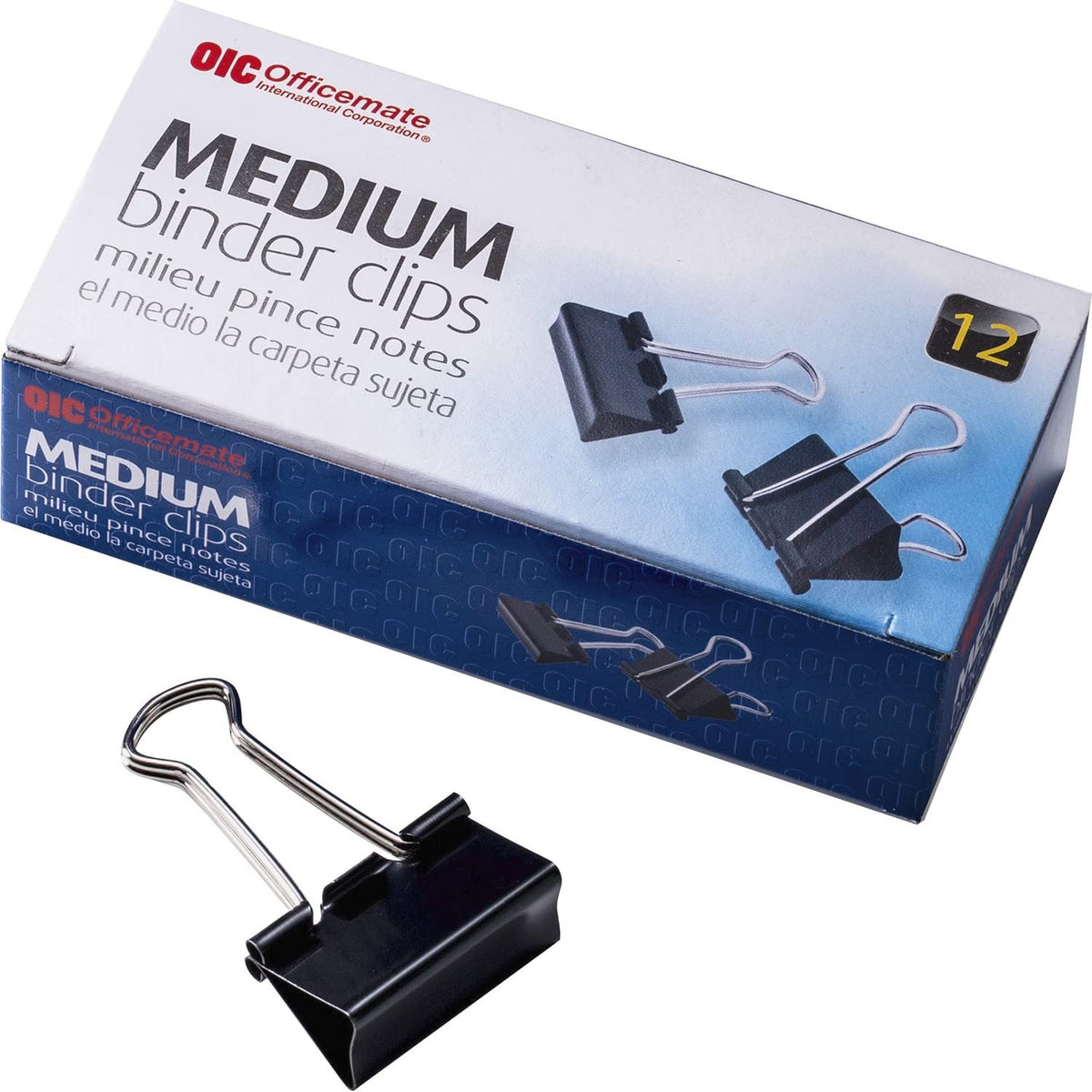 Officemate International Corp. 99050 Binder Clips,Medium,1-1/4-Inch Wide,5/8-Inch Cap, 12/Bx, Black/Silver